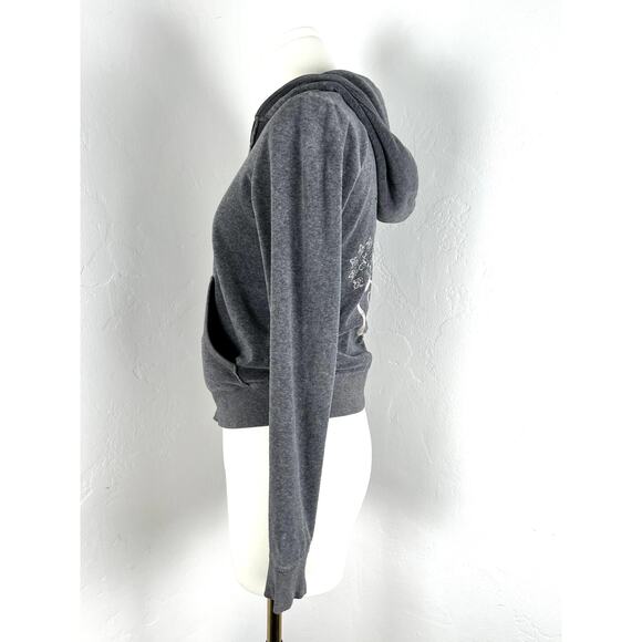 JUICY COUTURE Velour Grey Zip-up Hoodie w/ Sparkle JC logo on back (W: Sml) - Picture 4 of 16